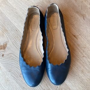 Chloe Lauren Ballet flat scalloped navy blue size 39.5 or 8.5/9